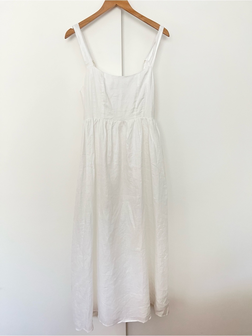 DISSH White Maxi Dress 100% Linen Empire Waist Babydoll Sundress US 6 - Picture 3 of 9